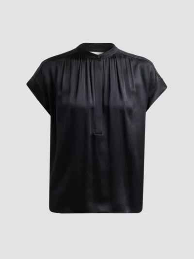 Vince Women's Silk Gathered Neck Cap-sleeve Blouse In Black