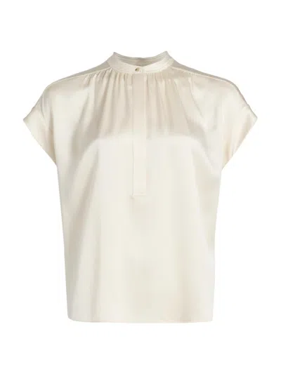 Vince Women's Silk Gathered Neck Cap-sleeve Blouse In Neutral