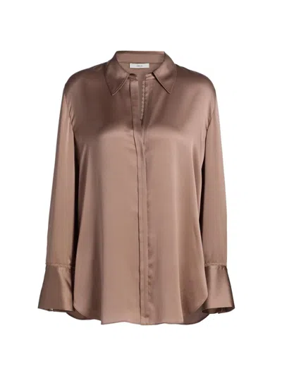 Vince Womens Mauve Lilac Relaxed-fit Long-sleeves Silk Shirt In Neutral