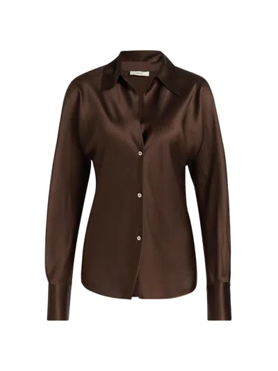 Vince Women's Silk Long-sleeve Blouse In Brown