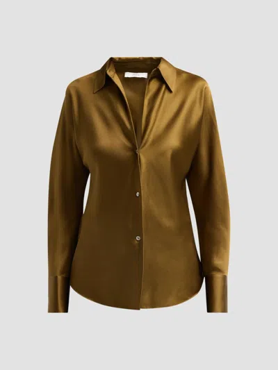 Vince Women's Silk Long-sleeve Blouse In Brown