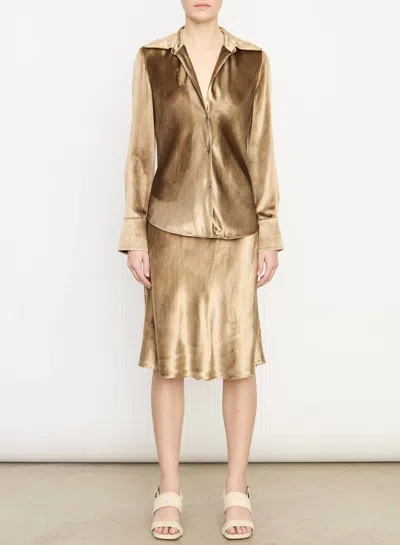 Vince Women's Silk Shadow Long Sleeve Shirt In Bias Gold