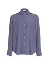 Vince Stretch-silk Button-front Blouse In Mauve Iris In Purple