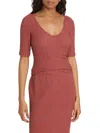 Vince Women's Smocked Elbow-sleeve Soft V-neck Top In Pink