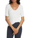 Vince Textured Short Sleeve T-shirt With V-neckline In White