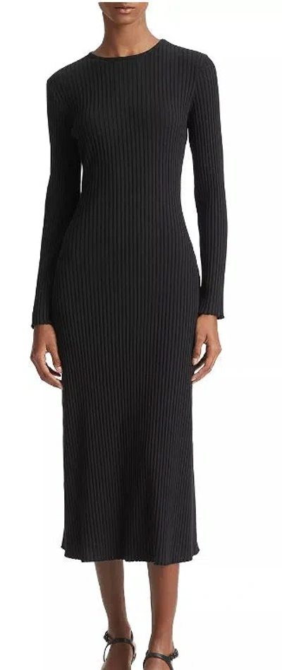Vince Ribbed-knit Midi Dress In Blue