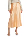 Vince Raw Edge Paneled Satin Slip Skirt In Cantaloupe