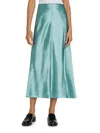 Vince Women's Solid Satin Midi Skirt In Green