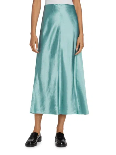 Vince Women's Solid Satin Midi Skirt In Green