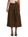 Vince Belted Pleated Cotton And Wool-blend Twill Midi Skirt In Clove