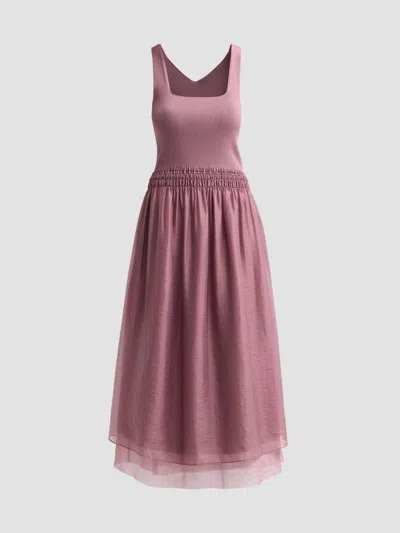 Vince Square Neck Sleeveless Midi Dress In Purple