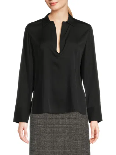 VINCE WOMEN'S STRETCH-SILK POLO BLOUSE
