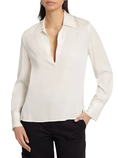 Vince Women's Stretch-silk Polo Blouse In Off White