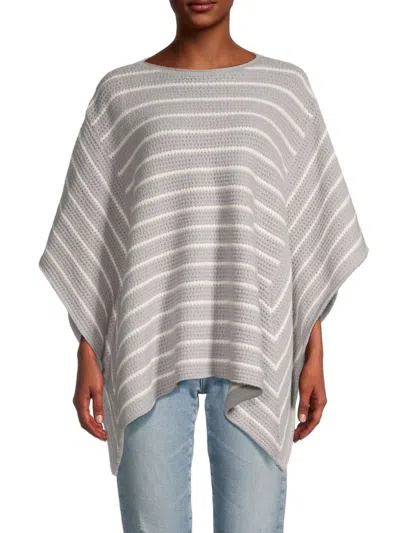 Vince Women's Stripe Cotton Crochet Poncho In Dove White