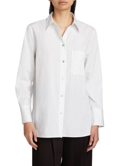 Vince Women's Striped Cotton Long-sleeve Shirt In Optic White