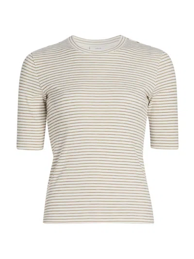 Vince Stripe Elbow Sleeve Cotton Blend Knit Top In Multi