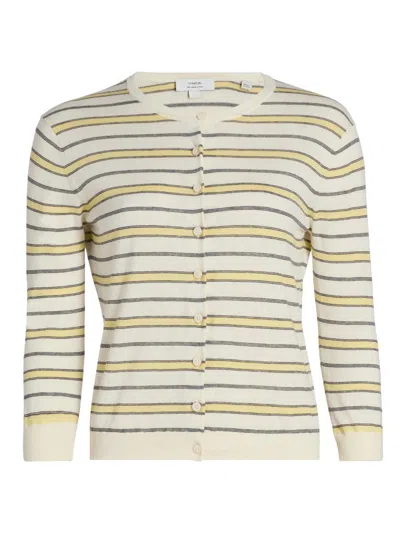 Vince Women's Striped Cotton-cashmere Cardigan In Multi
