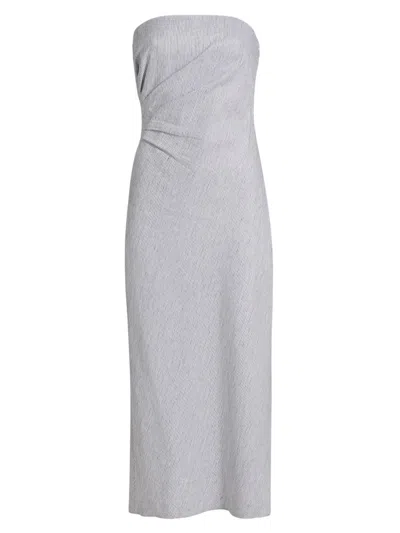 Vince Women's Striped Cotton-linen Strapless Midi-dress In Gray