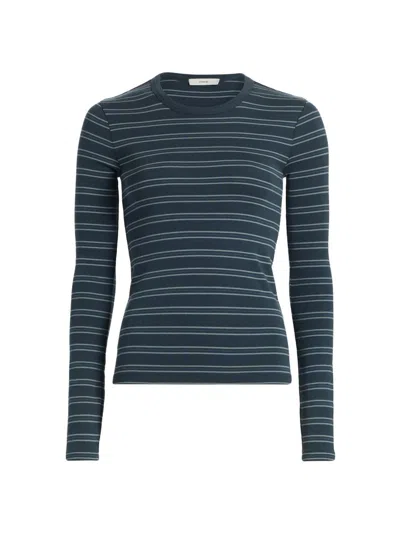 Vince Stripe Long Sleeve T-shirt In Blue