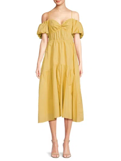 Vince Tiered Midi Dress In Yellow