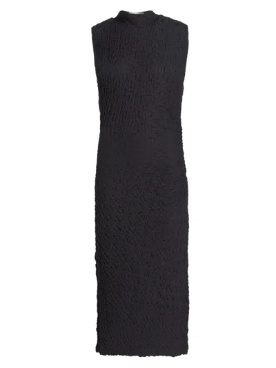 Vince Women's Textured Sleeveless Side Drape Midi-dress In Black