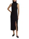 Vince Side-slit Sleeveless Turtleneck Dress In Black In Black
