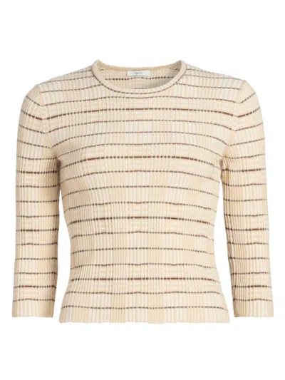 Vince Plaid Cotton Blend Crewneck Sweater In White