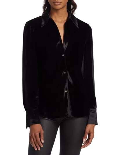 Vince Women's Velvet Button Up Shirt In Black