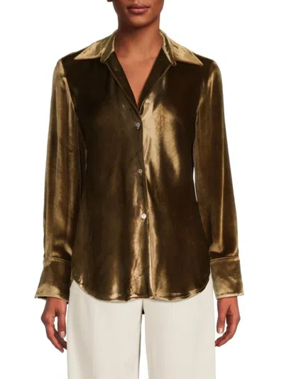 Vince Women's Velvet Silk Blend Shirt In Gold Shadow