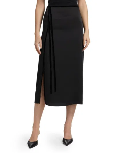 Vince Women's Velvet Trim Side-slit Midi-skirt In Black