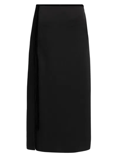 Vince Women's Velvet Trim Side-slit Midi-skirt In Black
