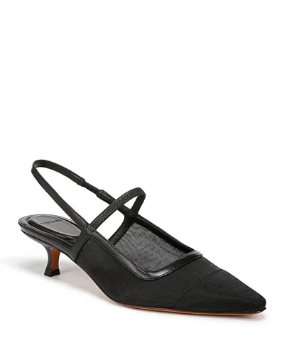 VINCE WOMEN'S VENICE POINTED TOE MESH KITTEN HEEL SLINGBACK PUMPS