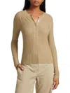 Vince Women's Waffle-knit Cashmere-silk Henley In Brown