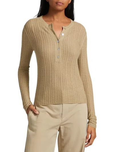 Vince Women's Waffle-knit Cashmere-silk Henley In Brown