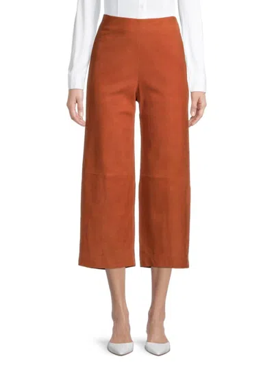 Vince Women's Wide Leg Cropped Suede Pants In Dark Brick