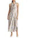 Vince Wild Flower Cowl Neck Halter Dress In Sand