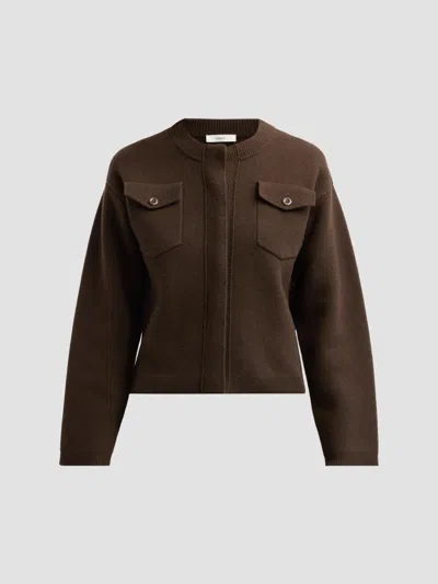 Vince Women's Wool-blend Patch-pocket Sweater Jacket In Brown