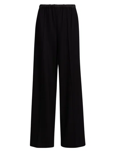Vince Women's Wool-blend Satin-trimmed Wide-leg Pants In Black
