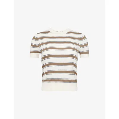Vince Womens Artichoke Round-neck Striped Cotton-and-cashmere Top In White