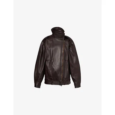 Vince Womens Dk Fig Biker Relaxed-fit Leather Jacket Xs In Black