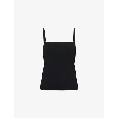 Vince Womens Black Curved-neckline Crop Knitted Top