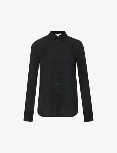 Vince Womens Black Long-sleeved Slim-fit Stretch-silk Shirt
