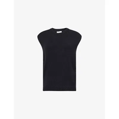 Vince Womens Black Round-neck Ribbed Cotton-blend Vest In Multi