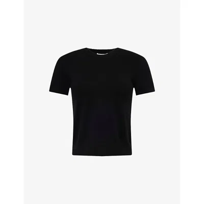 Vince Womens Black Short-sleeves Round-neck Stretch-wool Blend T-shirt