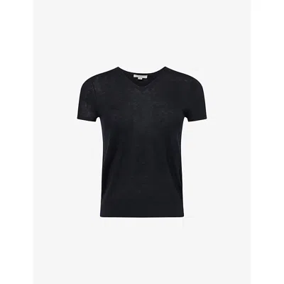 Vince Womens Black V-neck Short-sleeve Wool Top Xs In Blue