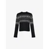 Vince Womens Black/off White Combo Fair Isle Round-neck Cashmere Jumper In Black