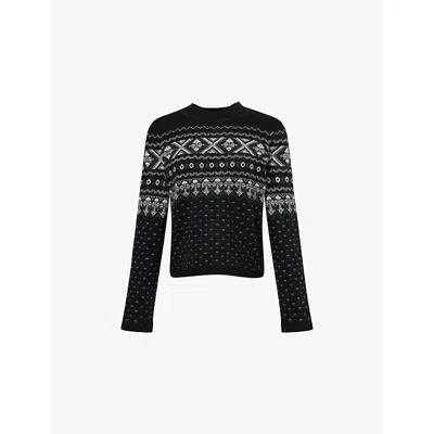 Vince Womens Black/off White Combo Fair Isle Round-neck Cashmere Jumper