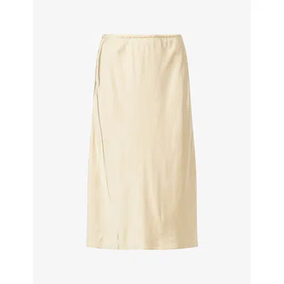 Vince Womens  Pull-on Satin Midi Slip Skirt In Yellow