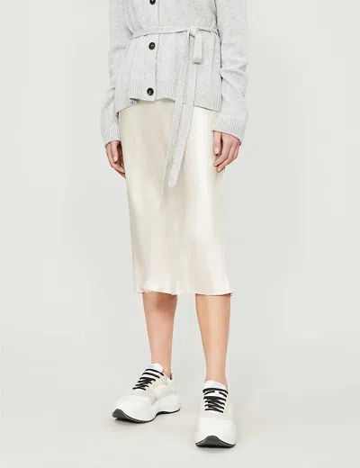 Vince Flared High-rise Crushed Satin Midi Skirt In Champagne