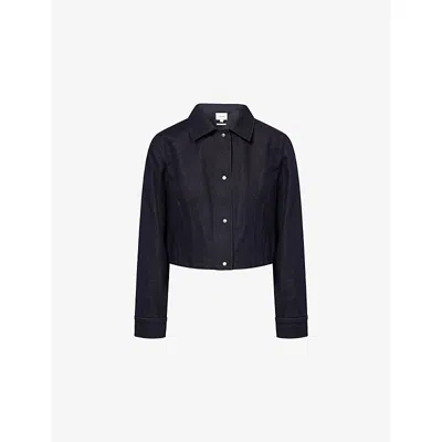Vince Womens Deep Indigo Regular-fit Cropped Denim Jacket In Purple